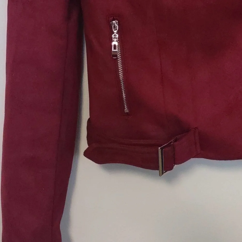 Romeo & Juliet Couture Faux Suede Moto Biker Jacket Medium Burgundy - Picture 5 of 12
